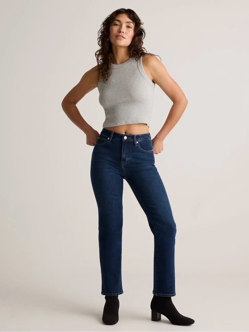 QUINCE High-Rise Straight Leg Women’s Jeans - Dark Blue